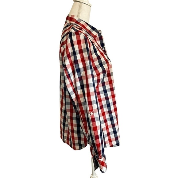 Tommy Hilfiger Red White Blue Roll Tab Check Poplin Button Down Shirt Top  Med. - Picture 8 of 16